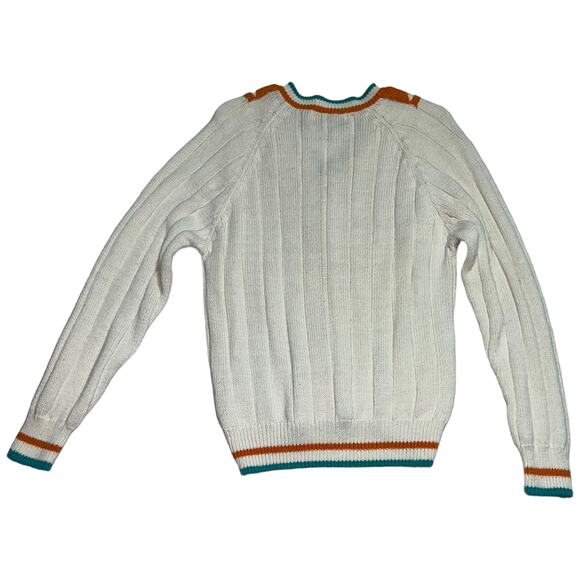 Vintage 90s Room Works Geometric Art Deco V-Neck Cotton Sweater White Multi M - Picture 8 of 9